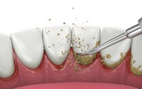 Illustration of scaling and root planing being performed